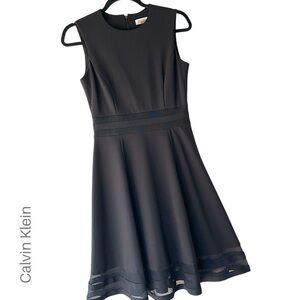 CALVIN KLEIN NWOT SLEEVELESS BLACK FIT & FLARE DRESS TULLE HEM DETAIL | SIZE: 2
